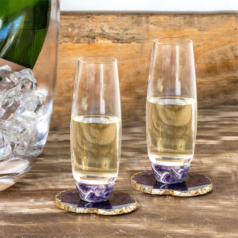 Drinks served in Luxurious glasses on coasters - Elevo Glasses - Amethyst Anna New York