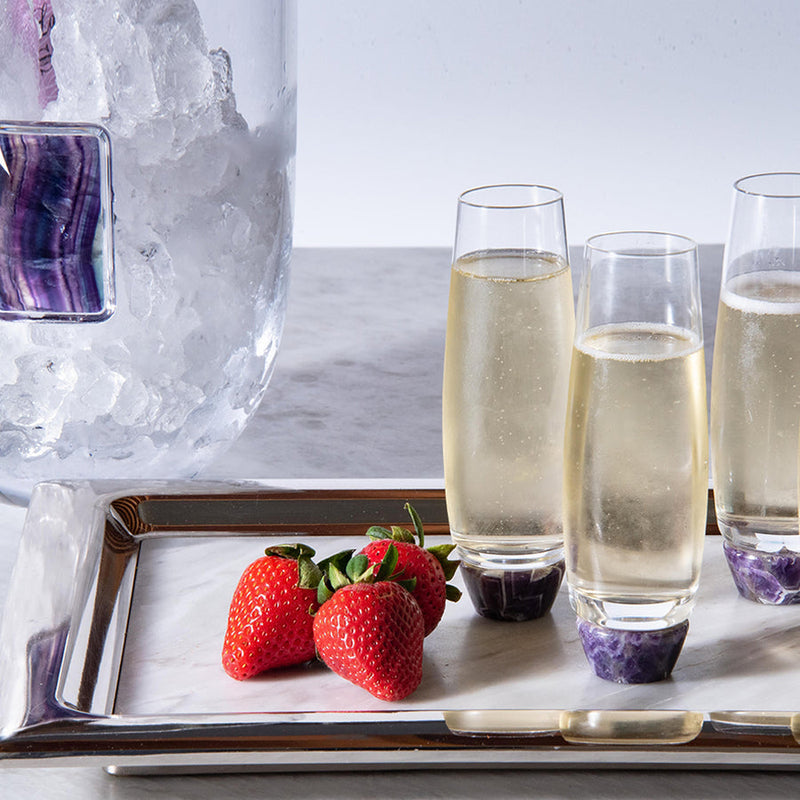 Drinks served in Luxurious glasses in a tray with strawberries - Elevo Glasses - Amethyst Anna New York