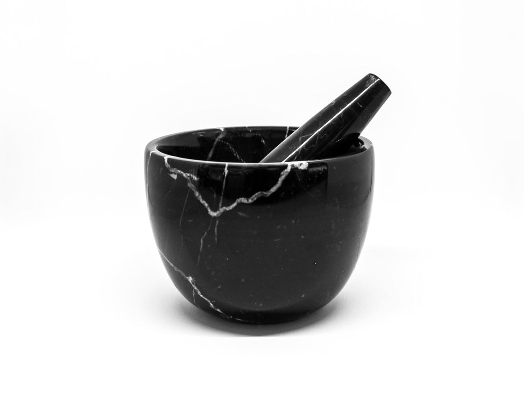 Little Black Marquina Marble Mortar with Pestle