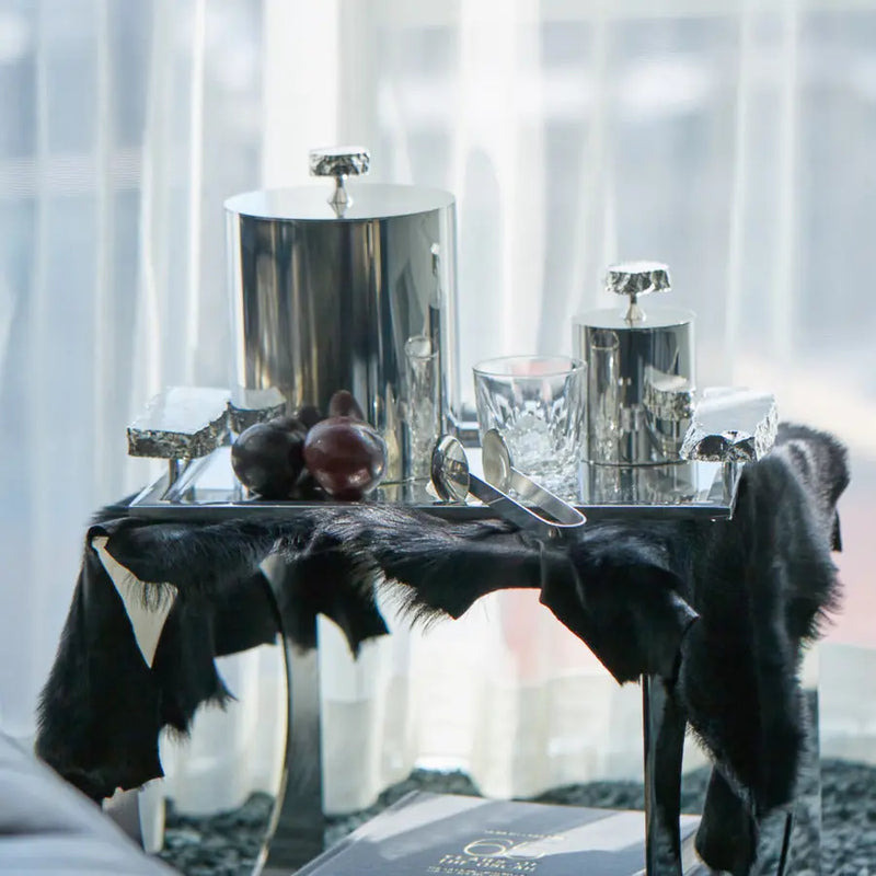 Luxurious Ice bucket on a table with glass and ice holder - Hospitality Ice Bucket - Crystal - Anna New York