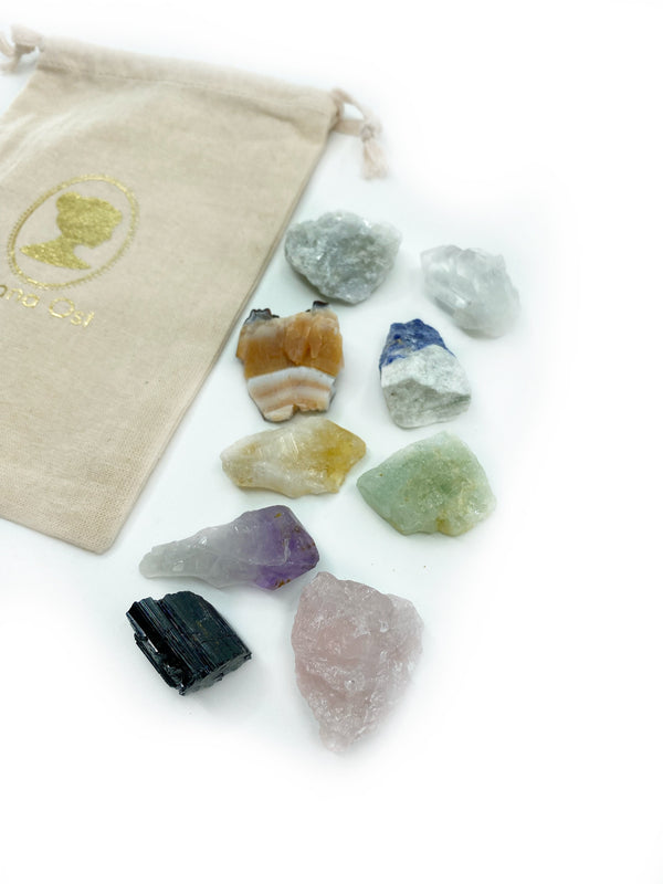 Beautiful Good Vibes Healing Crystal Bundle Ariana OST in white background. 
