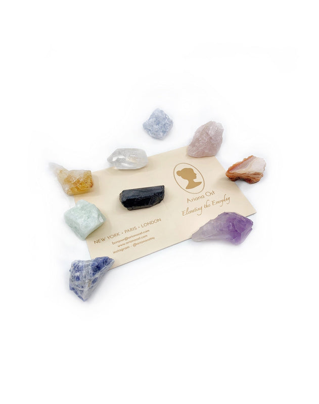 Beautiful Good Vibes Healing Crystal Bundle Ariana OST in white background. 