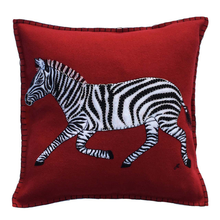 Running Zebra Cushion - Red