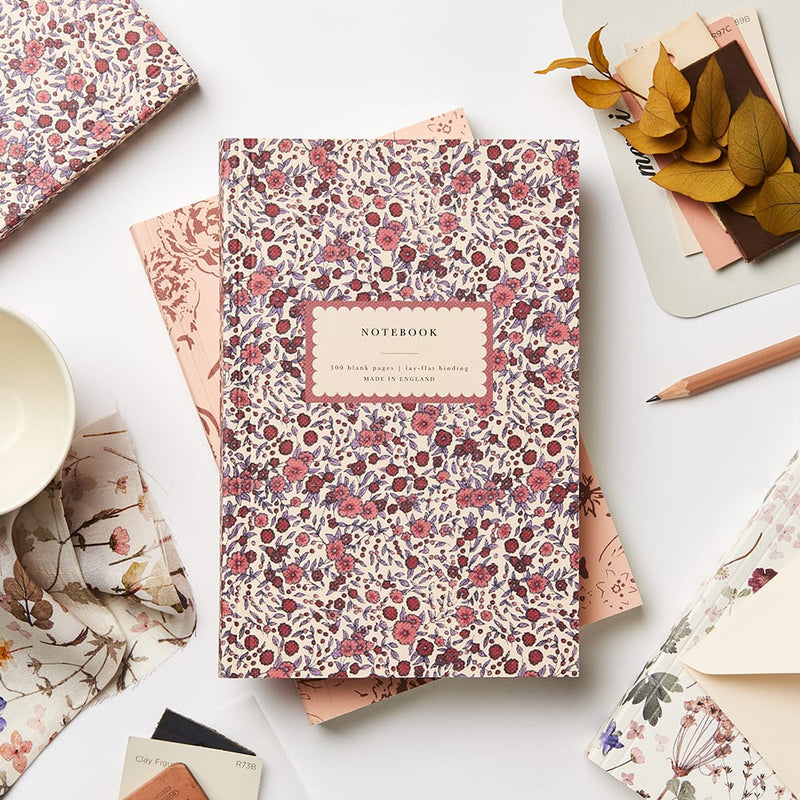 Lay Flat Notebook in Heirloom Wild Rose Floral and Black Pencil Set Katie Leamon