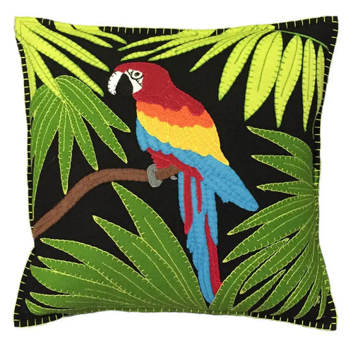 Tropical Parrot Cushion - Black