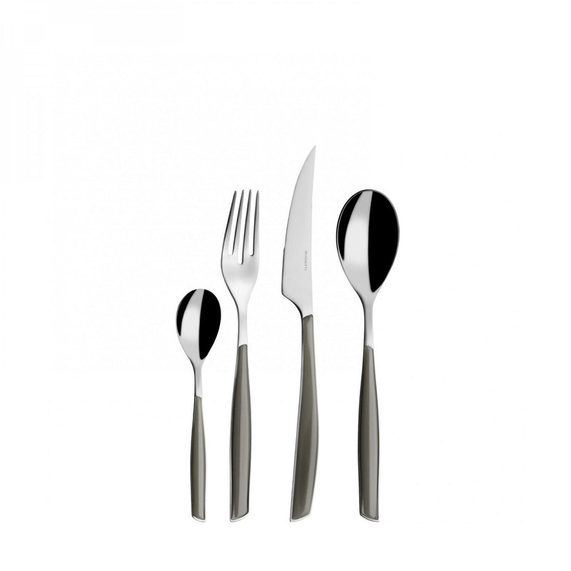 Stylish silver cutlery set in white background - By Casa Bugatti