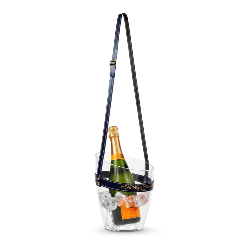 "Keep Your Cool" Champagne Bucket - Navy Blue Leather strap