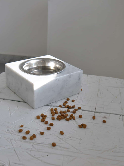 وعاء رخامي مربع الشكل للكلاب والقطط مع وعاء قابل للإزالة من الفولاذ المقاوم للصدأ
