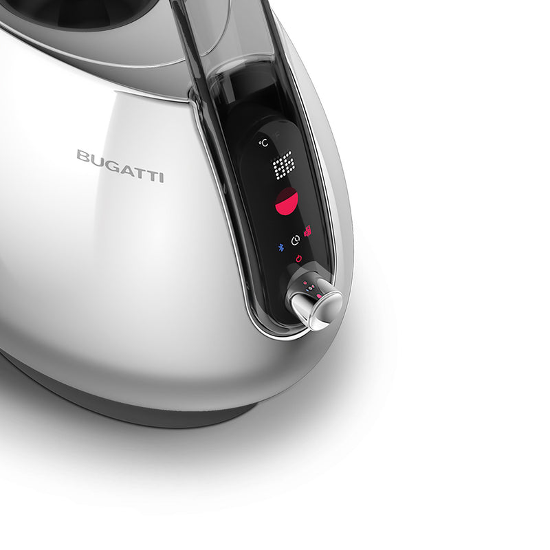 Smart Kettle with Transparent Handle side view in a close up in a white background- Jacque Chrome - By Casa Bugatti