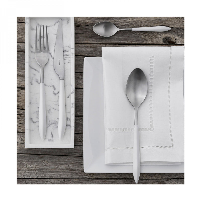 Beautiful 24 pcs White Cutlery Set on a wooden table outside - By Casa Bugatti 