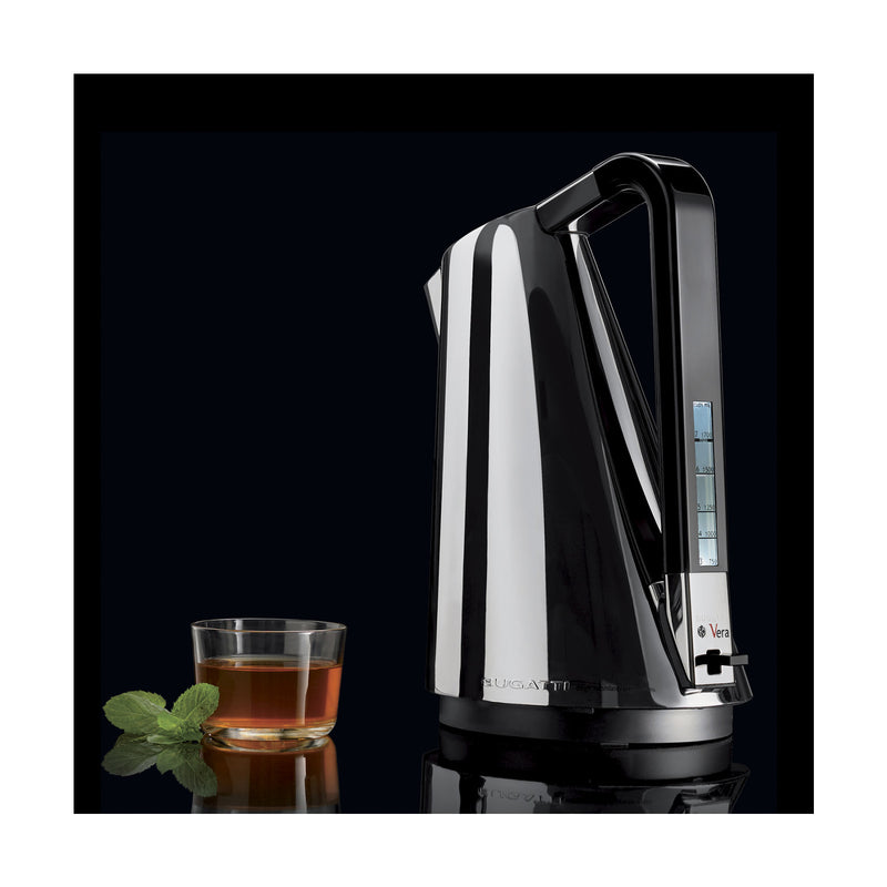 Stylish kettle with tea in dark background -VERA Easy Kettle - Chrome Casa Bugatti