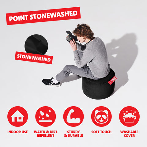 Point Stonewashed Pouf - Ottoman Black