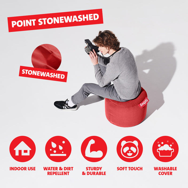 Point Stonewashed Pouf - Ottoman Red 