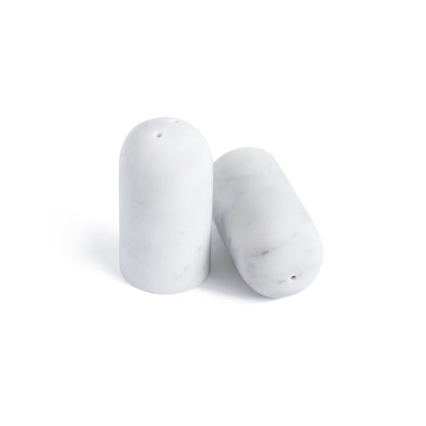 White Carrara Marble Round Salt and Pepper Set