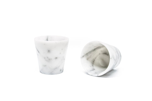 Set of 2 Grappa Glasses in White Carrara Marble Satin