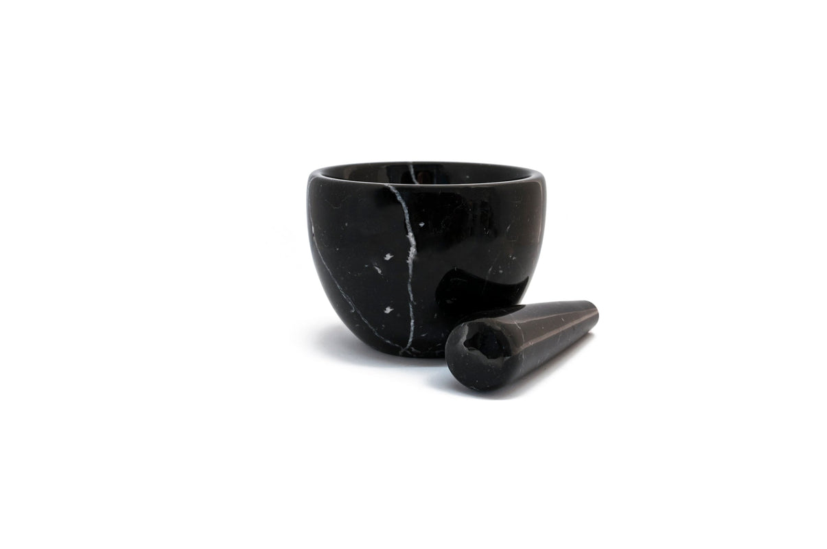 Little Black Marquina Marble Mortar with Pestle